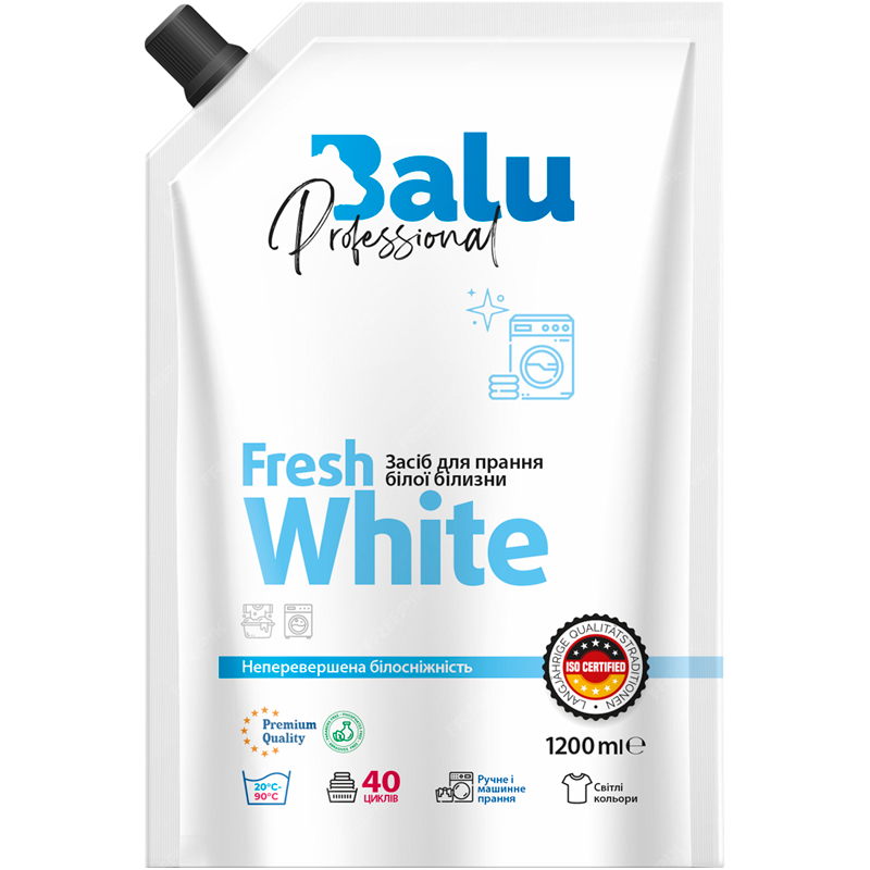 Засіб для прання білої білизни BALU® «Fresh White», 1200 мл Дой-пак
